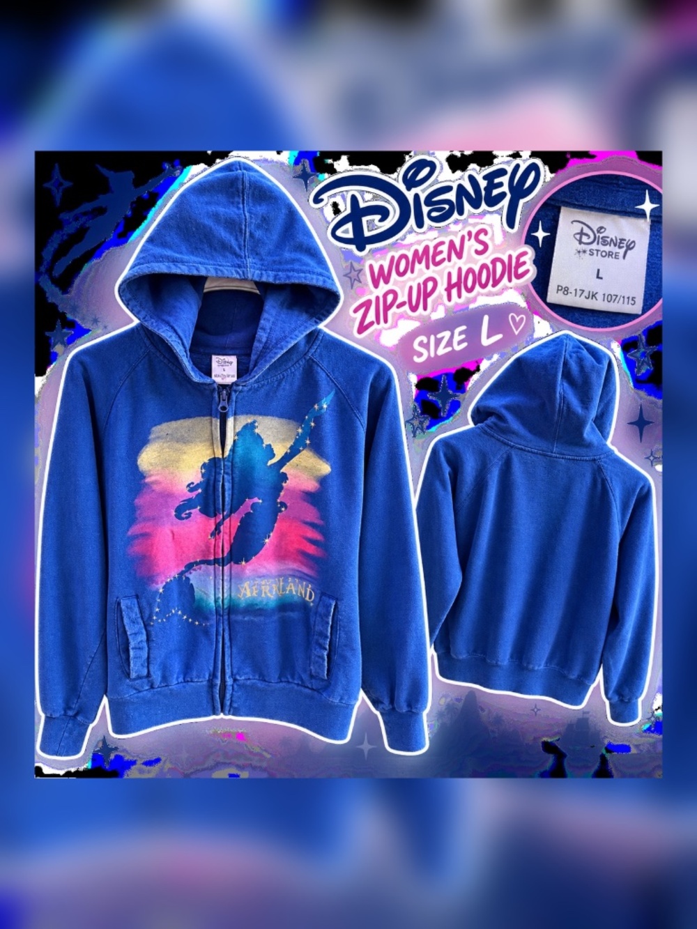 Disney Store The Little Mermaid Ariel Full Zip Hoodie Blue Women’s Size L